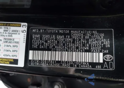 2006 Toyota Corolla Le from USA, damaged, VIN 2T1BR32E16C658241